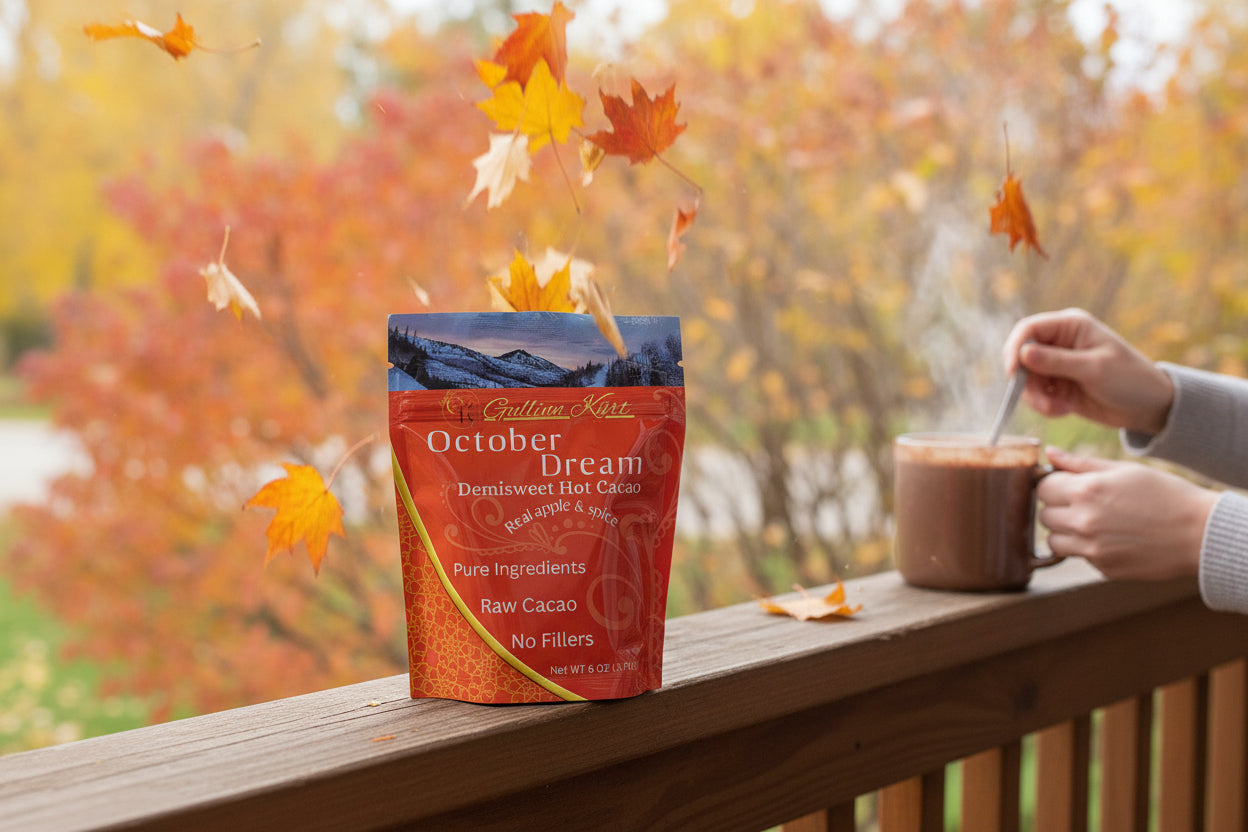 October dream Organic raw cacao hot chocolate with real dried apple and cinnamon