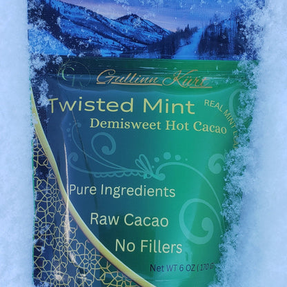 Organic raw cacao mint hot chocolate mix with dried mint and cane sugar